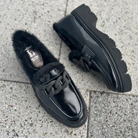 Luca Grossi Shoes Patent Fur lined Loafer with metal front detail K852M