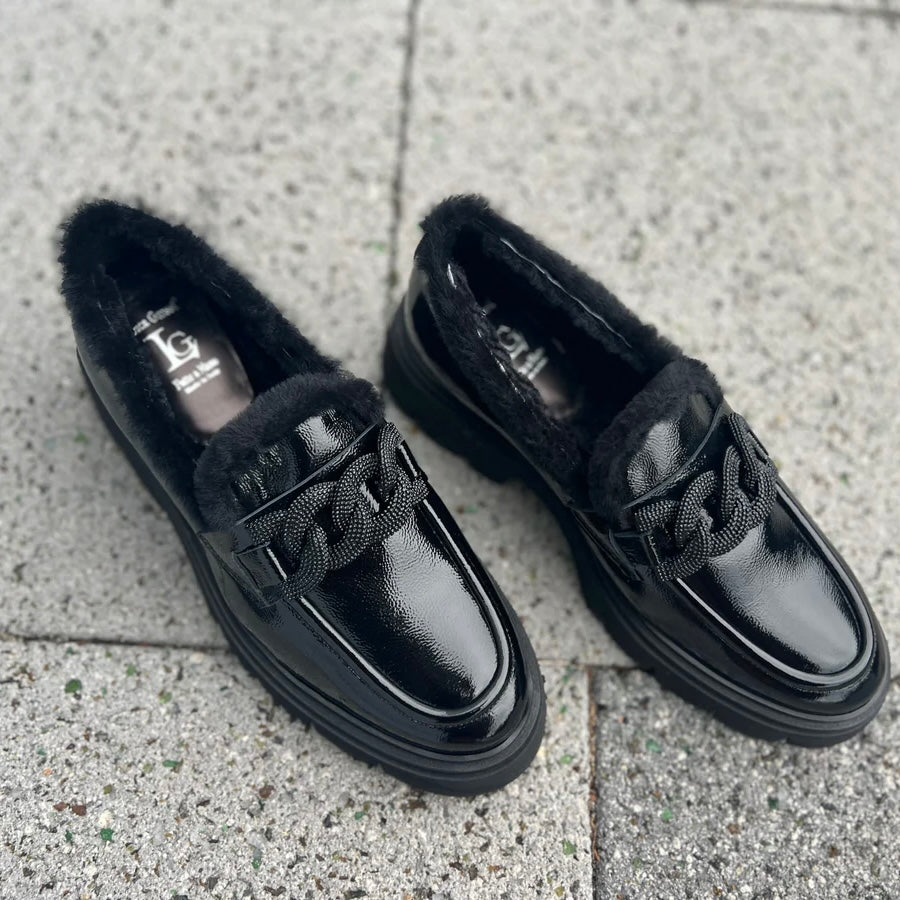 Luca Grossi Shoes Patent Fur lined Loafer with metal front detail K852M