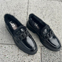 Luca Grossi Shoes Patent Fur lined Loafer with metal front detail K852M