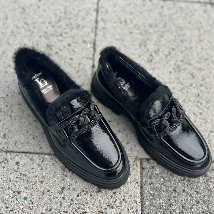 Luca Grossi Shoes Patent Fur lined Loafer with metal front detail K852M