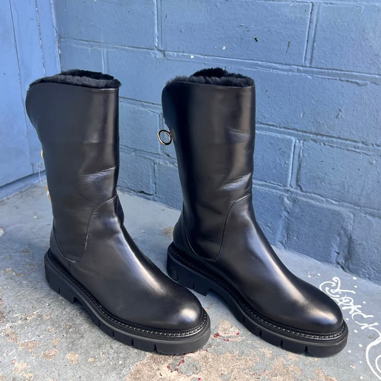 Luca Grossi Boot Black Mid Fur lined with back zip K648T