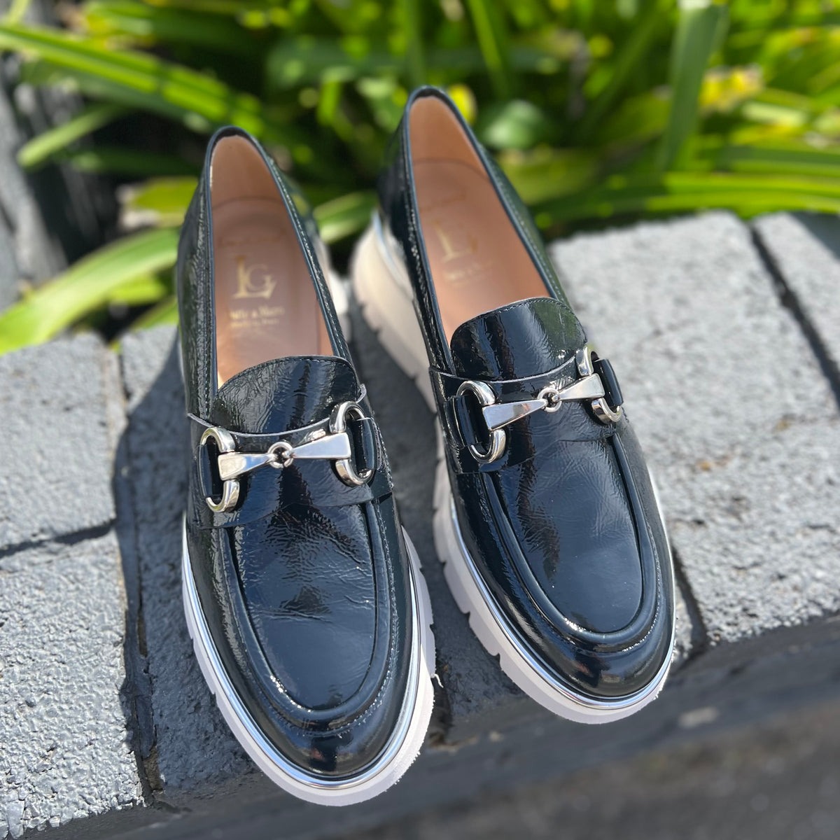 Luca Grossi Loafer Wedge Patent Navy Blue G873M