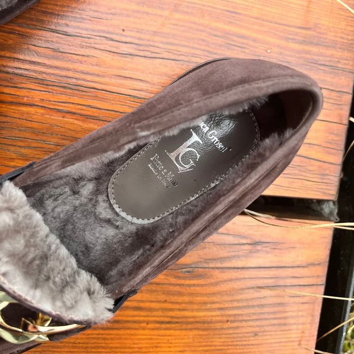 Luca Grossi Shoes Chocolate Fur lined with Gold detail G882M
