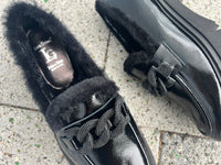 Luca Grossi Shoes Patent Fur lined Loafer with metal front detail K852M