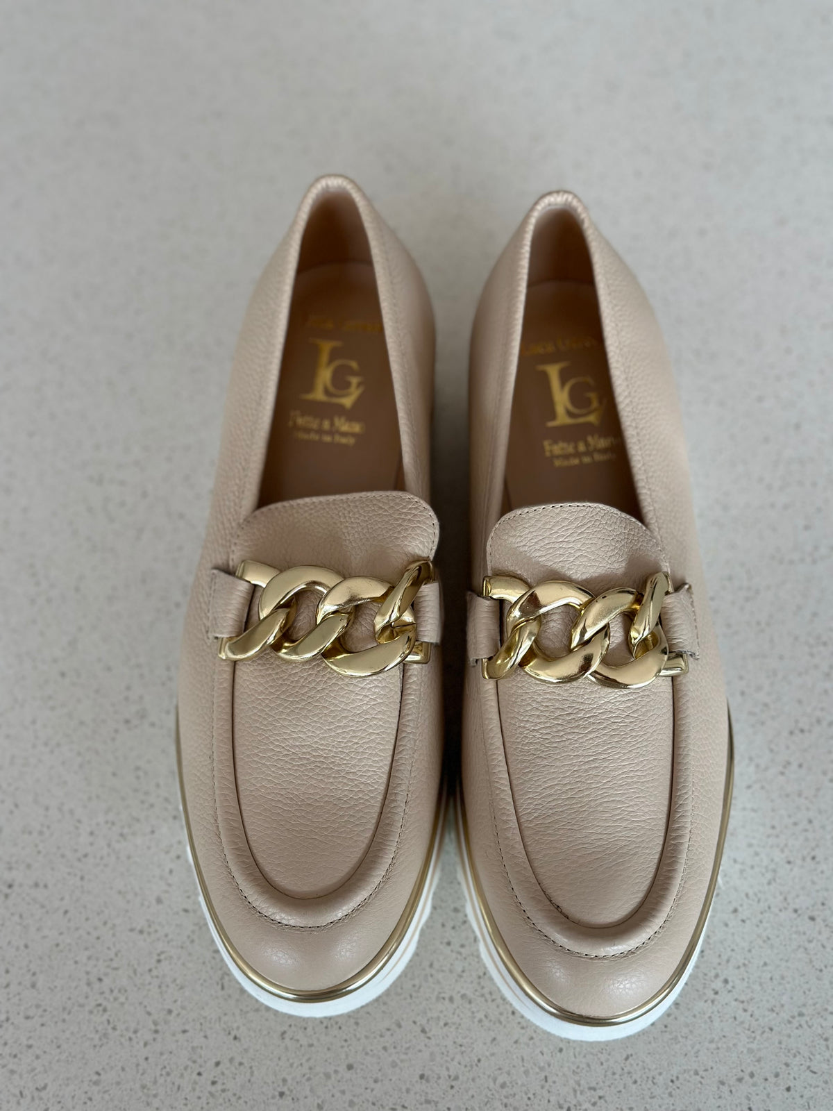 Luca Grossi Loafers Willer Beige Chunky with Gold metal H026M