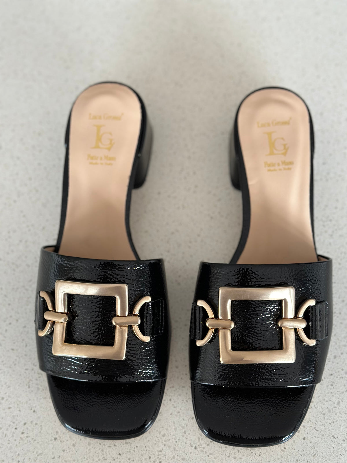 Luca Grossi  Slide Black Patent with Gold Buckle Naplak K481S