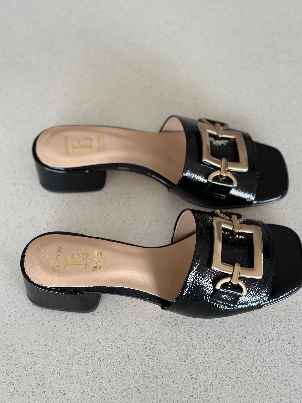Luca Grossi  Slide Black Patent with Gold Buckle Naplak K481S