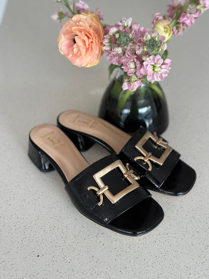 Luca Grossi  Slide Black Patent with Gold Buckle Naplak K481S