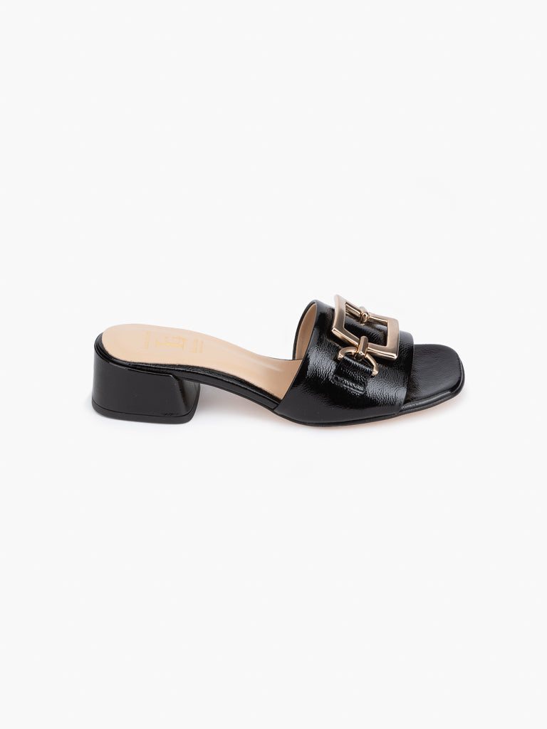Luca Grossi  Slide Black Patent with Gold Buckle Naplak K481S