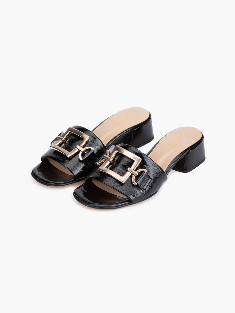 Luca Grossi  Slide Black Patent with Gold Buckle Naplak K481S