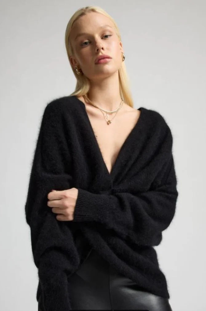 Raw By Raw Lucy Fluffy Cross Over Knit Jumper Jet
