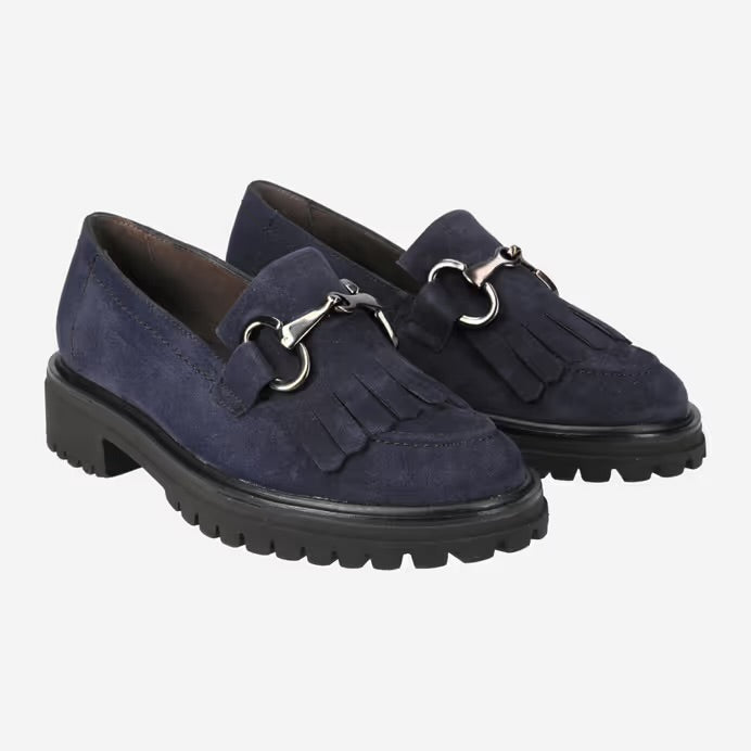 Paul Green Navy Suede Loafer with Fringe 2734-044