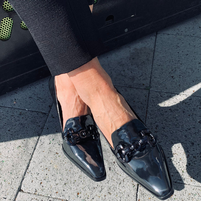 Zinda black patent leather loafer-inspired stiletto pumps 2507