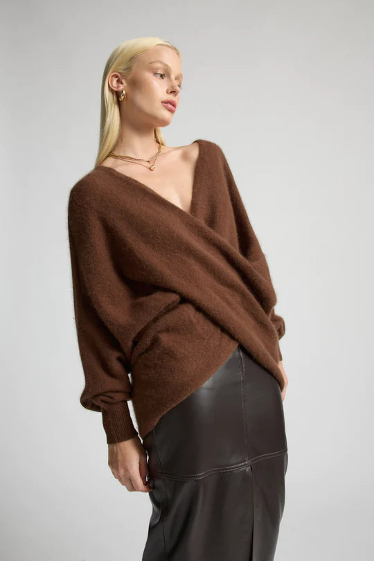Raw By Raw Lucy Fluffy Cross Over Knit Jumper Espresso