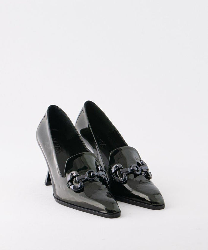 Zinda black patent leather loafer-inspired stiletto pumps 2507