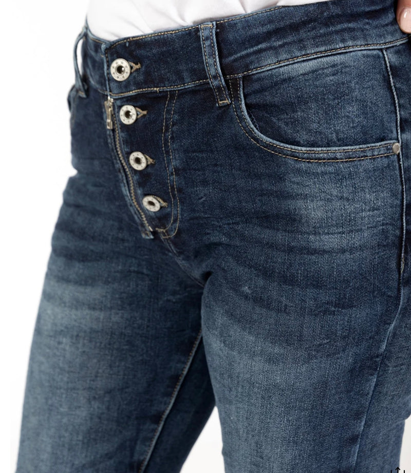Italian Star button Fly Jeans - Blue Denim 7019