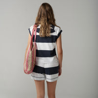 Cloth + Paper + Scissors White/Parisian Navy Striped Tee C13013