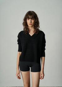 Aleger Knit Cashmere Long Line V Neck Black N.21