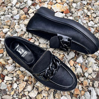 Luca Grossi Black Pony Loafer with Metal front hardware G882M