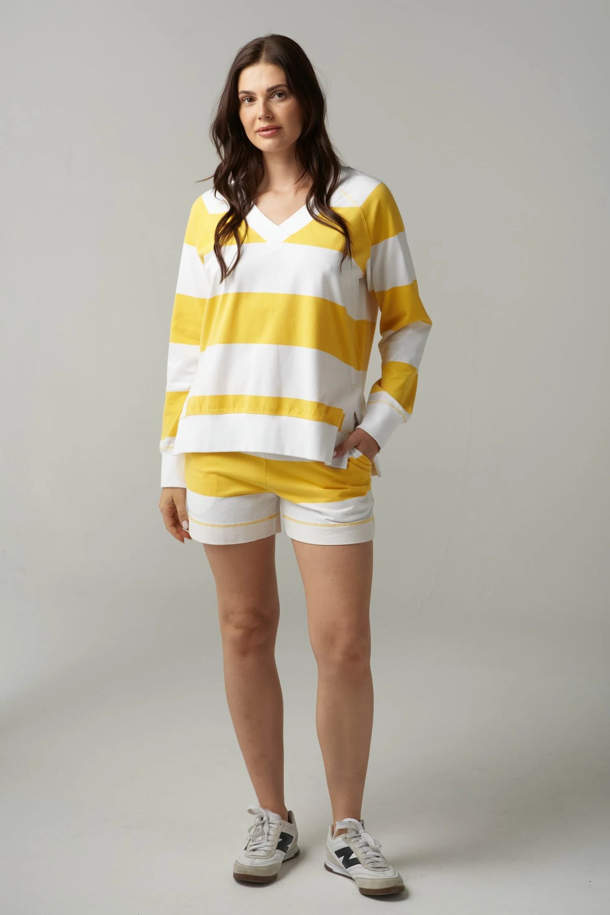 Cloth Paper Scissors V Neck Rugby Daffodil/White