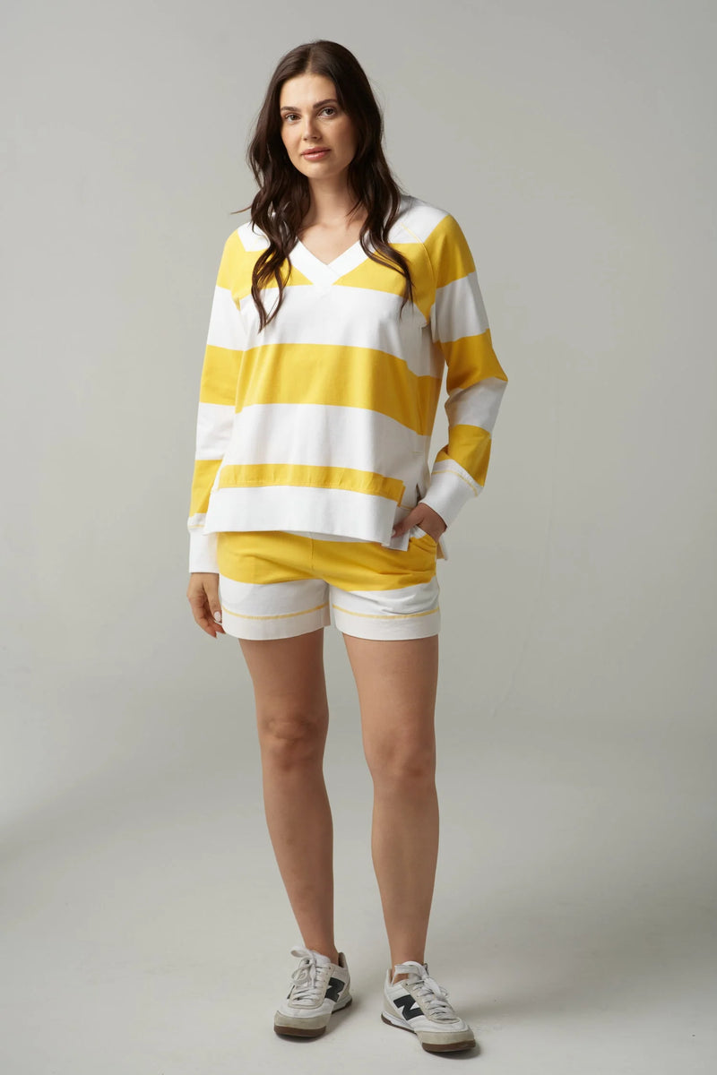 Cloth Paper Scissors V Neck Rugby Daffodil/White