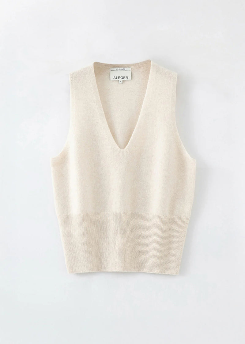 Aleger Vest Cashmere Low V Pearl Shell N2180