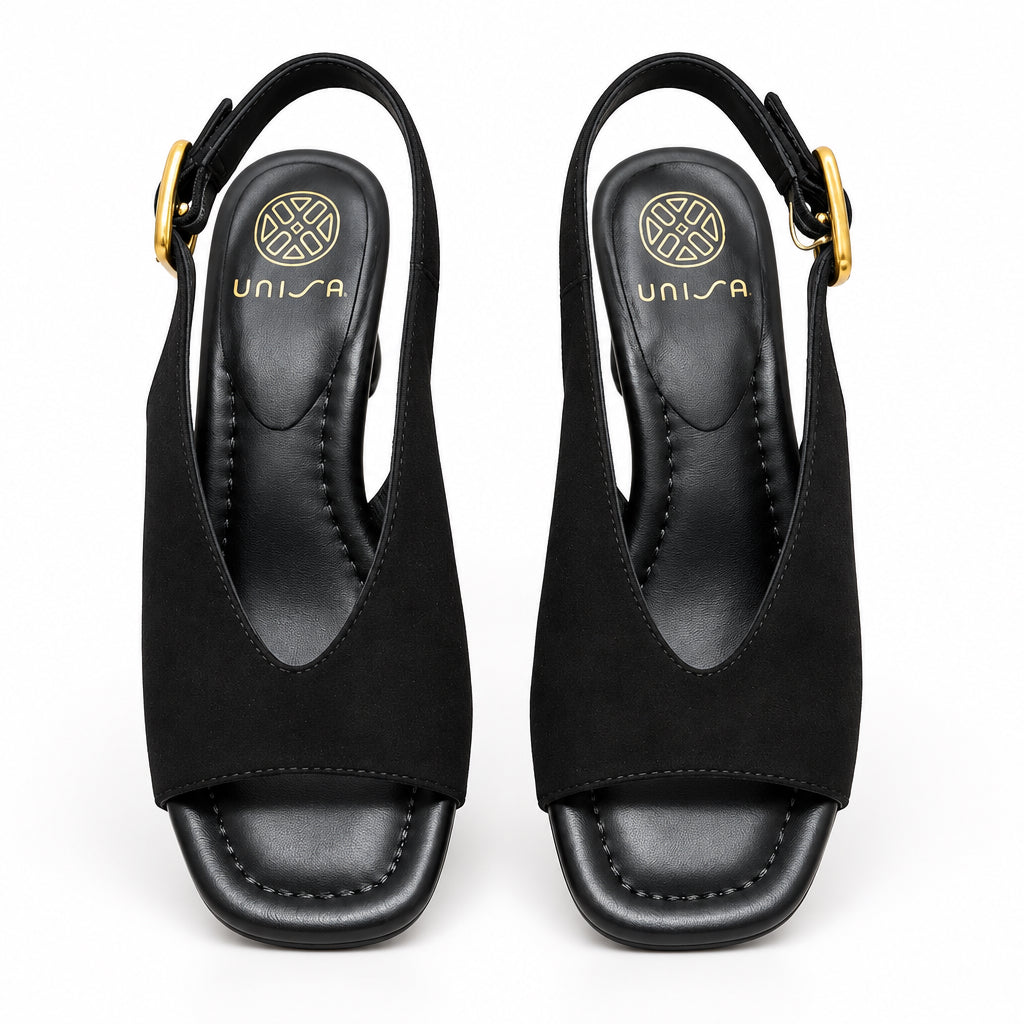 Unisa Sandal Peep Toe Slingback Black Suede Mijas