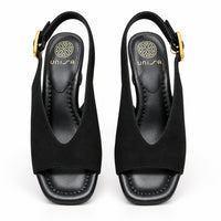 Unisa Sandal Peep Toe Slingback Black Suede Mijas