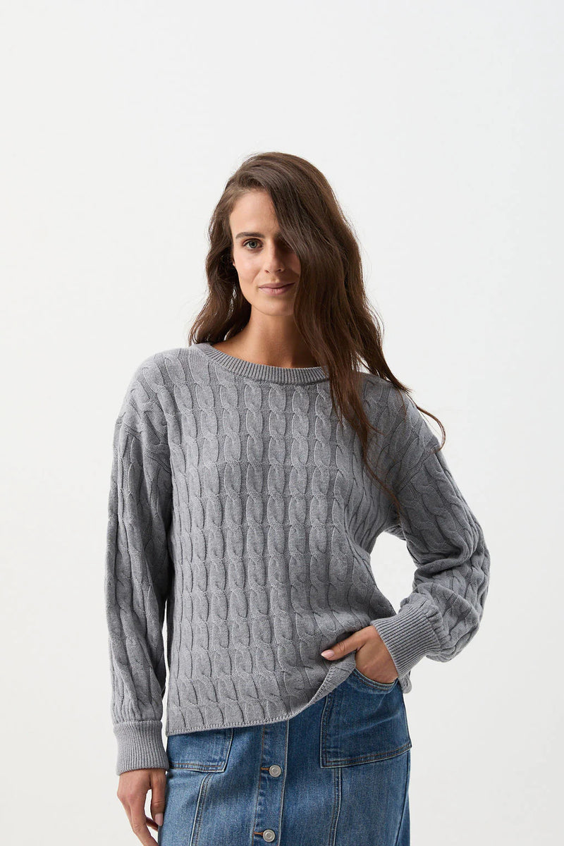 Cloth Paper Scissors Crew Neck Cable Chunky Knit Moody Blue C1834