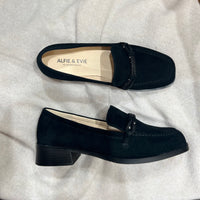 Alfie & Evie Vanessa Black Heeled Loafer with front detail