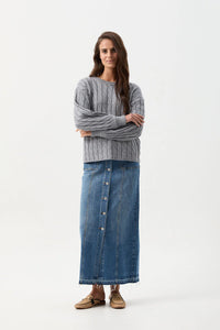 Cloth Paper Scissors Crew Neck Cable Chunky Knit Moody Blue C1834