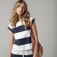 Cloth + Paper + Scissors White/Parisian Navy Striped Tee C13013