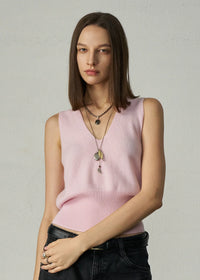 Aleger Vest Cashmere Low V Pearl Pink N2180