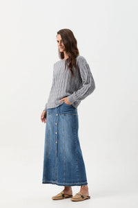 Cloth Paper Scissors Crew Neck Cable Chunky Knit Moody Blue C1834
