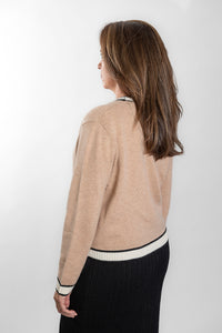 Bow and Arrow Camel Black/White Short Cardigan