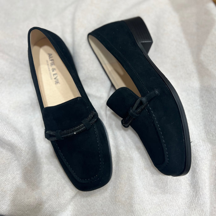 Alfie & Evie Vanessa Black Heeled Loafer with front detail