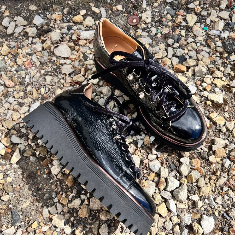 Luca Grossi Black Wedge Patent Lace Up E686M