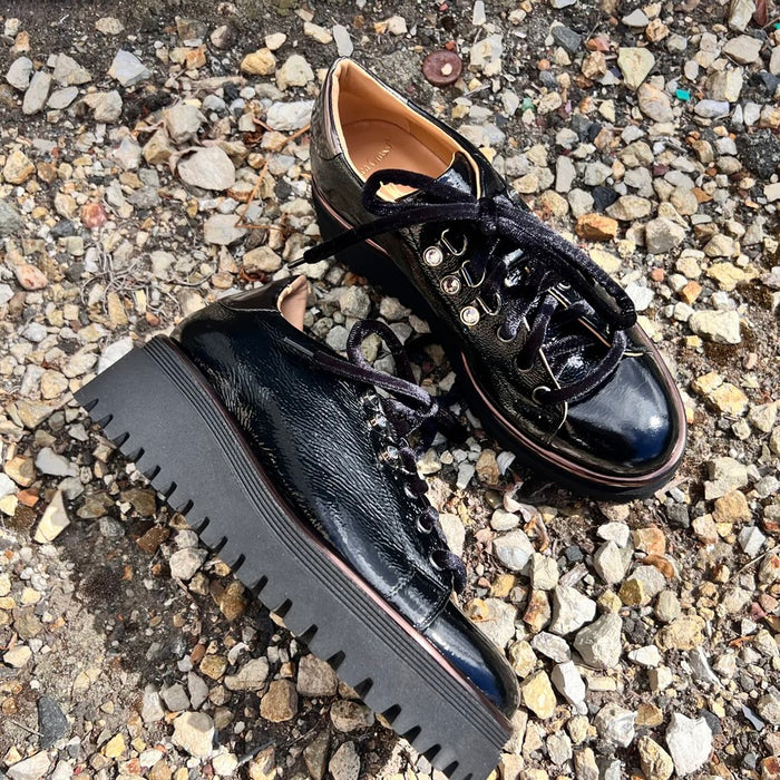 Luca Grossi Black Wedge Patent Lace Up E686M