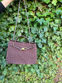 L’ora D'oro Chocolate Woven Nubuck Leather Bag