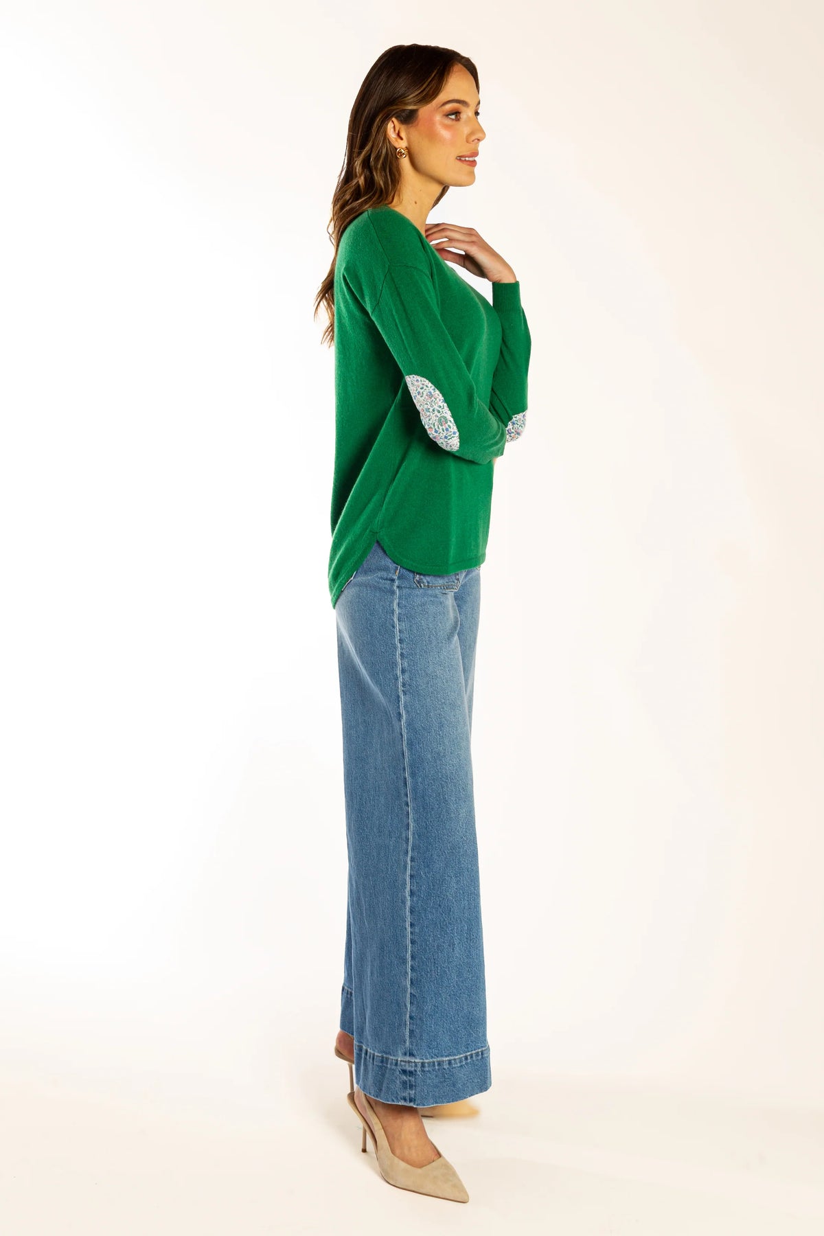 Bow And Arrow Jumper Green Swing w Liberty Elbow Patches