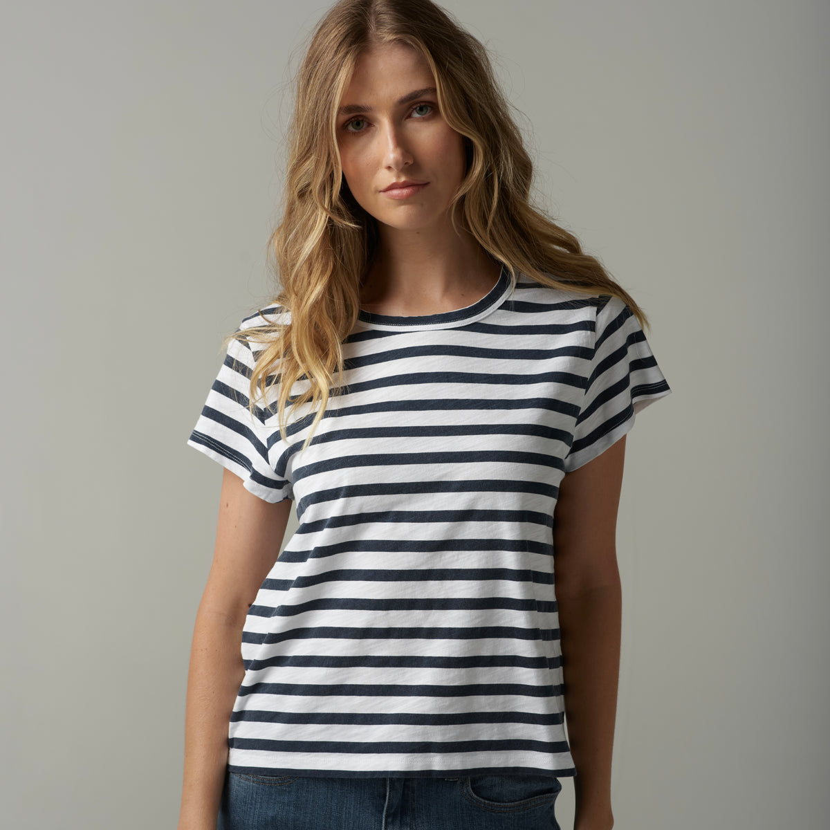 Cloth + Paper + Scissors Striped Tee White/Parisian C1378