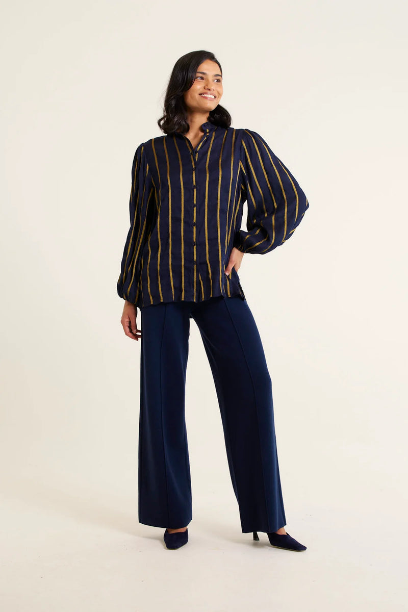 Alessandra Frankie Linen Shirt  Ink/Gold 800Q