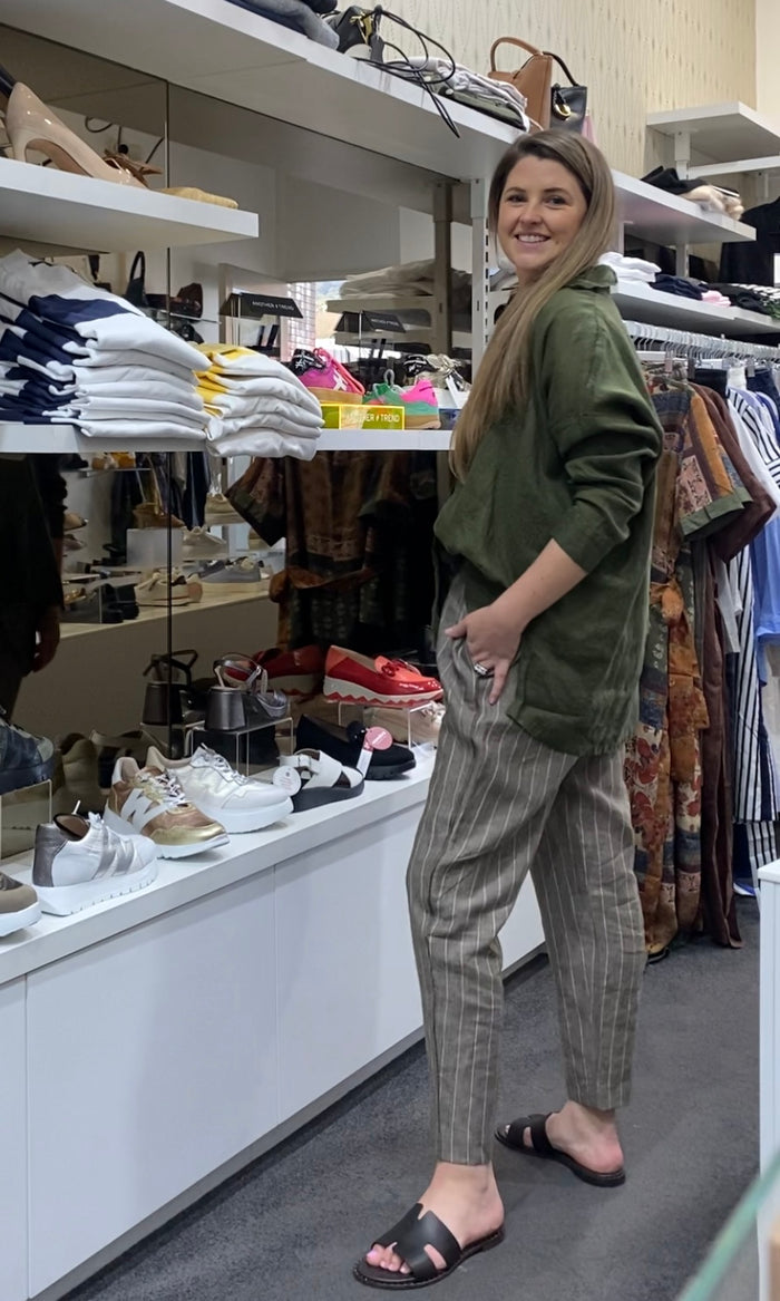 Etta Pant Linen Brown/Cream Stripe