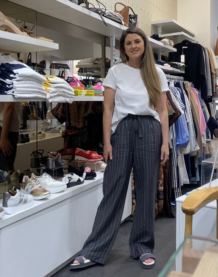 Etta Pant Linen in Blue/Cream Stripe