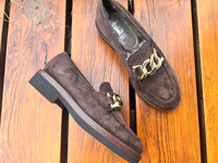 Luca Grossi Chocolate Fur lined Loafer with Gold detail G882M