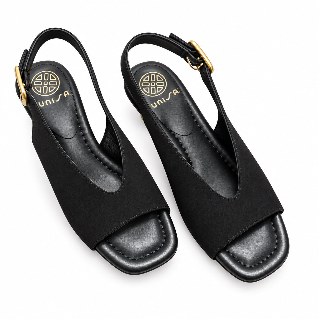 Unisa Sandal Peep Toe Slingback Black Suede Mijas