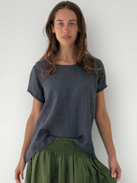 Frockk Top Ellie Round Neck Linen Charcoal