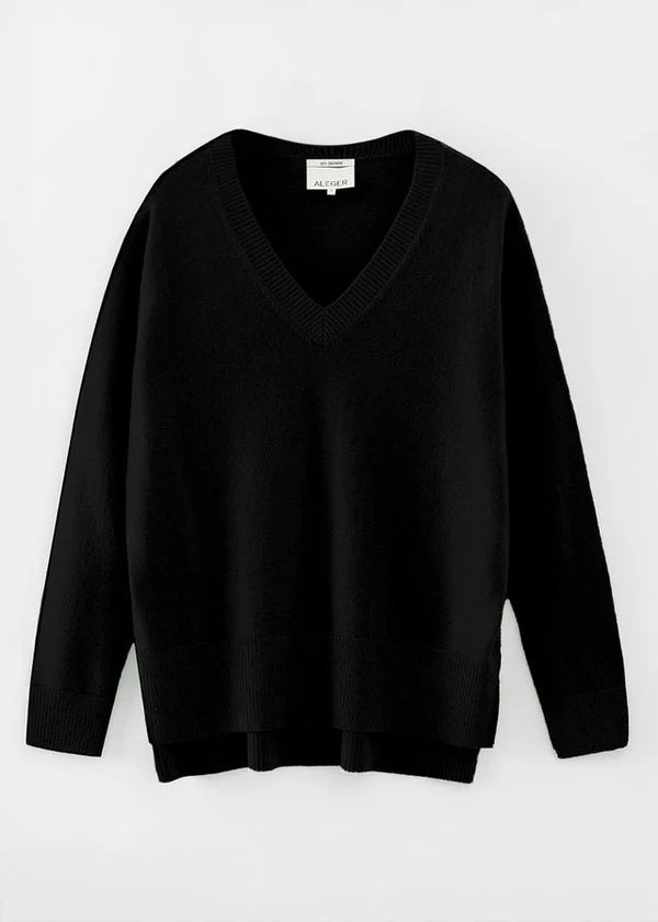 Aleger Knit Cashmere Long Line V Neck Black N.21