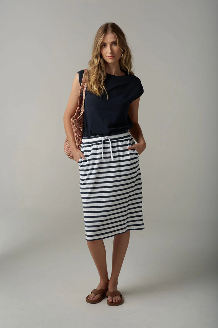Cloth + Paper + Scissors Navy Striped Skirt 1557