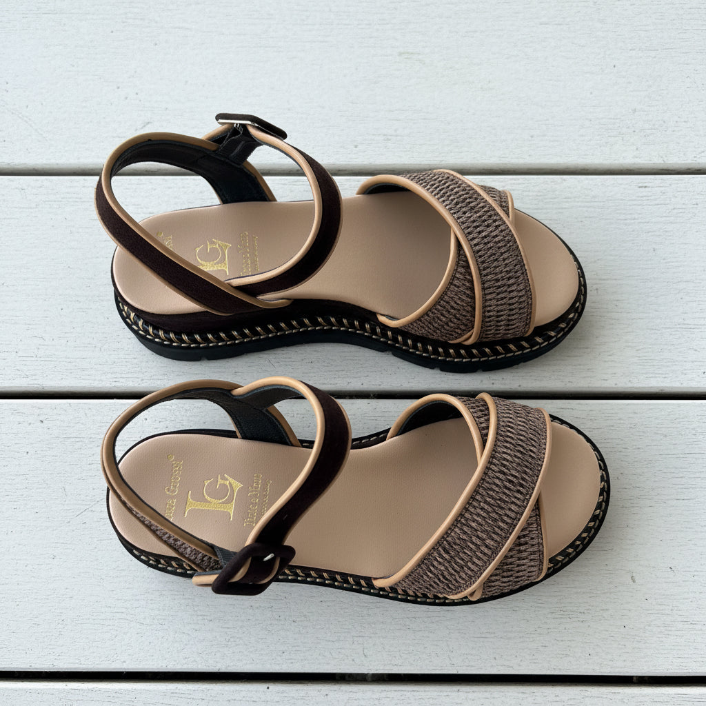 Luca Grossi Sandal Brown Raffia Crossover H893S